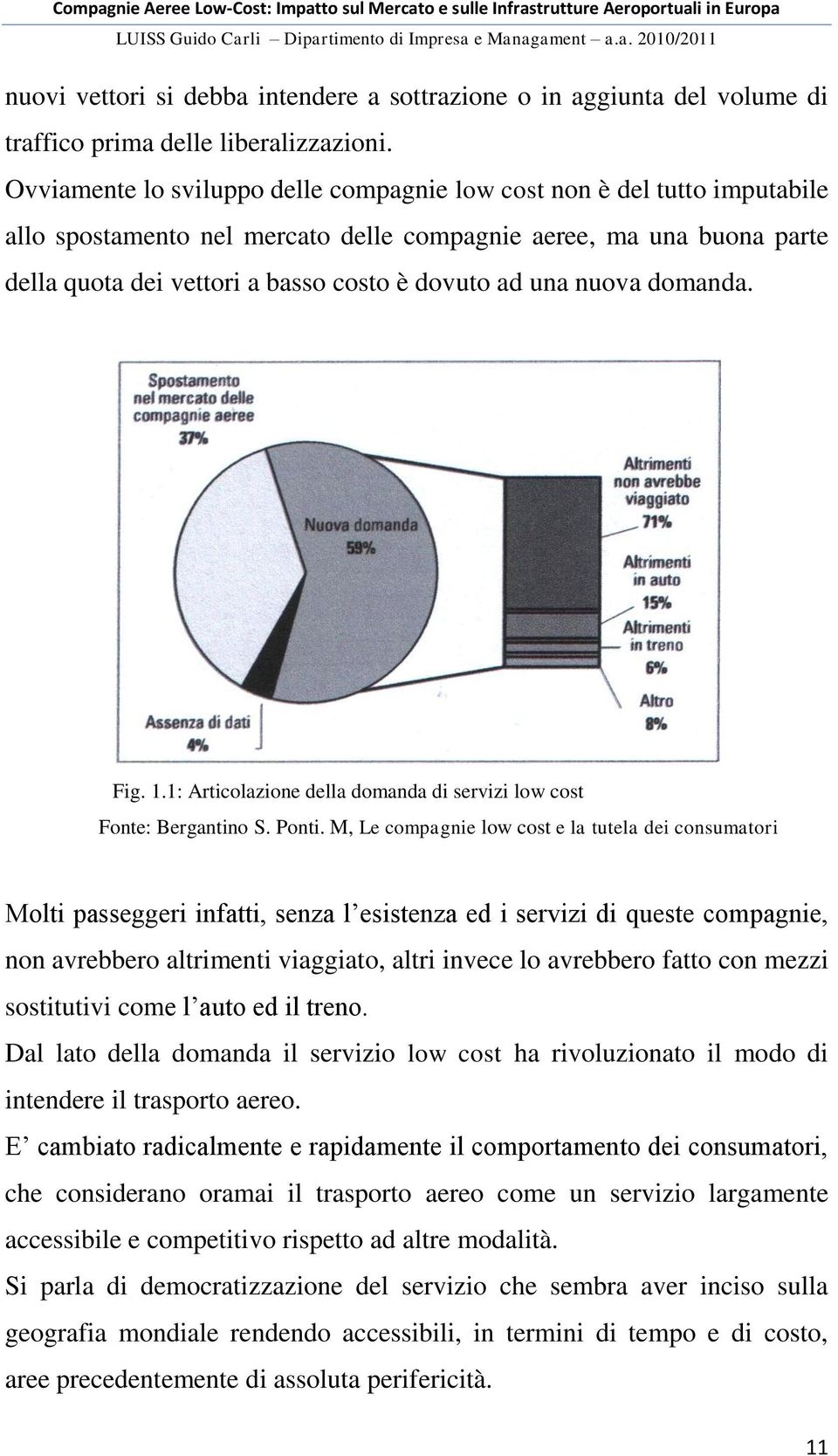 nuova domanda. Fig. 1.1: Articolazione della domanda di servizi low cost Fonte: Bergantino S. Ponti.