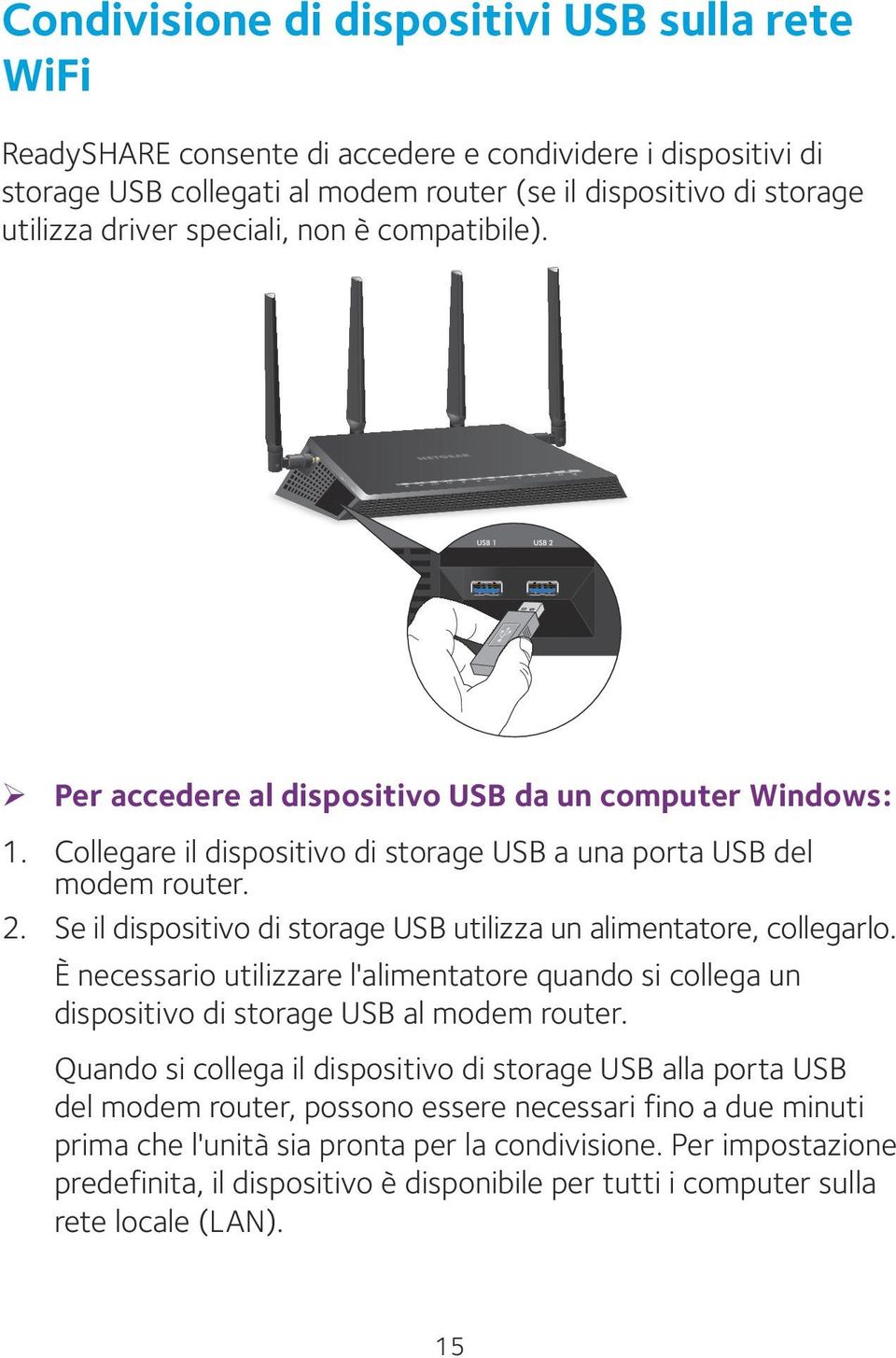 È necessario utilizzare l'alimentatore quando si collega un dispositivo di storage USB al modem router.