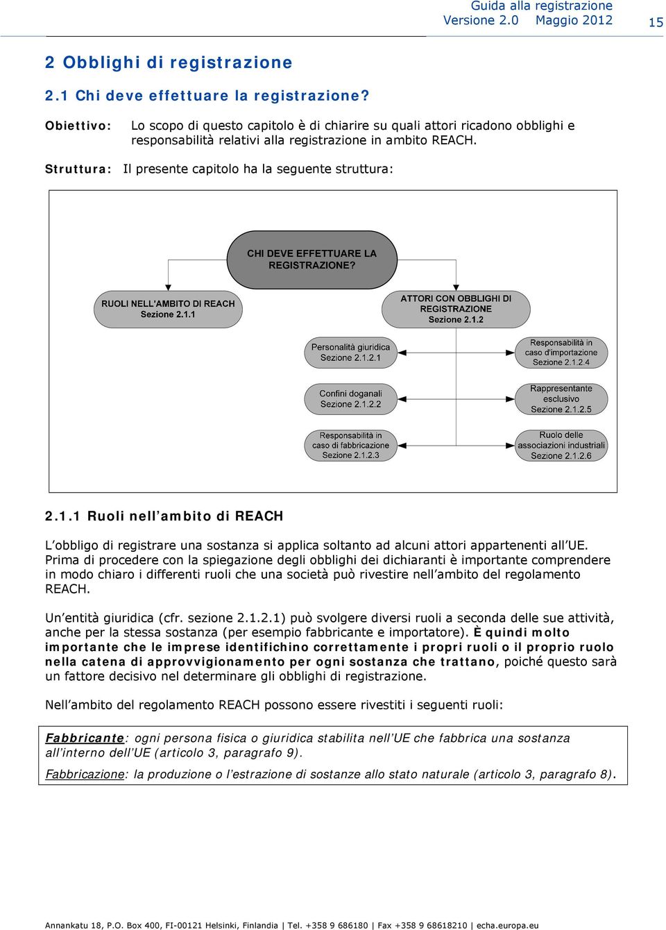 Struttura: Il presente capitolo ha la seguente struttura: 2.1.1 Ruoli nell ambito di REACH L obbligo di registrare una sostanza si applica soltanto ad alcuni attori appartenenti all UE.