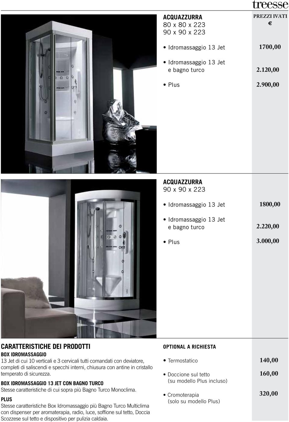 cristallo temperato di sicurezza. BOX IDROMASSAGGIO 13 JET CON BAGNO TURCO Stesse caratteristiche di cui sopra più Bano Turco Monoclima.