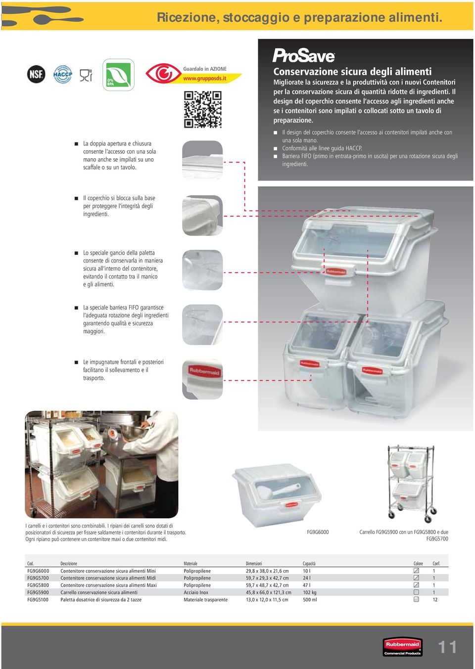 Il design del coperchio consente l accesso agli ingredienti anche se i contenitori sono impilati o collocati sotto un tavolo di preparazione.