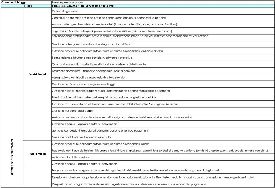 professionale: presa in carico; elaborazione progetto individualizzato; case management; valutazione Gestione tutela/amministratore di sostegno affidati all'ente Gestione procedure collocamento in