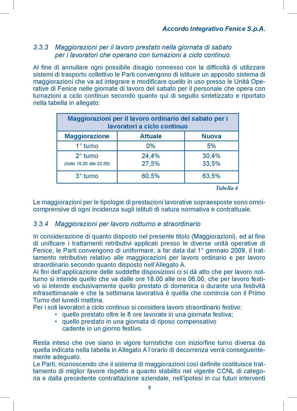 integrare e modificare quello in uso presso le Unità Operative di Fenice nelle giornate di lavoro del sabato per il personale che opera con turnazioni a ciclo continuo secondo quanto qui di seguito