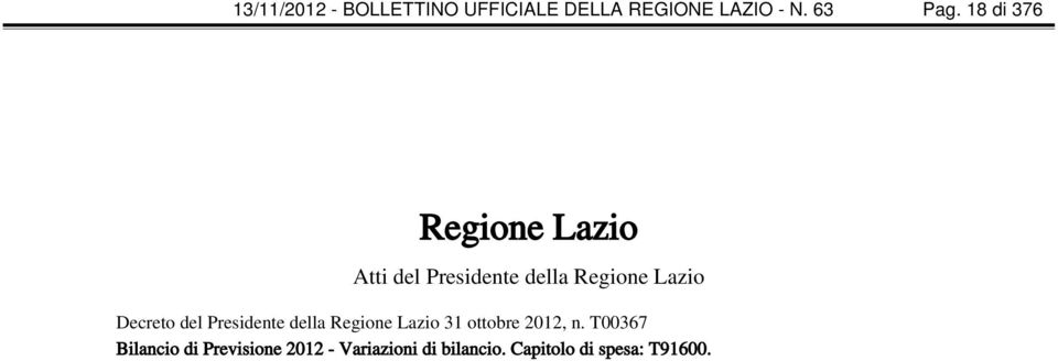 Decreto del Presidente della Regione Lazio 31 ottobre 2012, n.