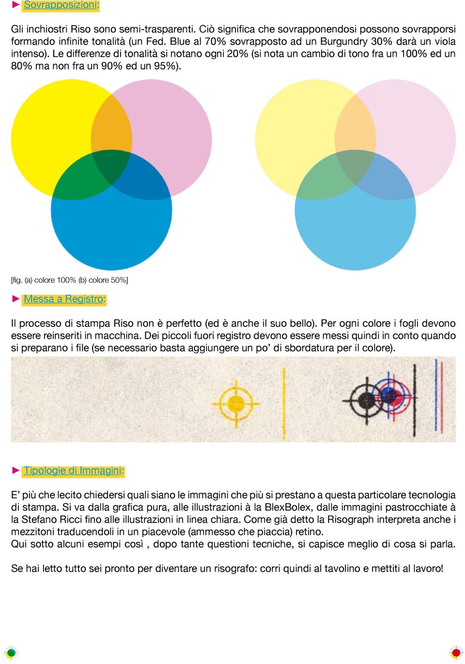 (a) colore 100% (b) colore 50%] Messa a Registro: Il processo di stampa Riso non è perfetto (ed è anche il suo bello). Per ogni colore i fogli devono essere reinseriti in macchina.