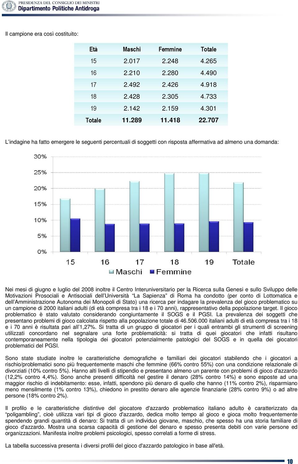 Ricerca sulla Genesi e sullo Sviluppo delle Motivazioni Prosociali e Antisociali dell Università La Sapienza di Roma ha condotto (per conto di Lottomatica e dell Amministrazione Autonoma dei Monopoli