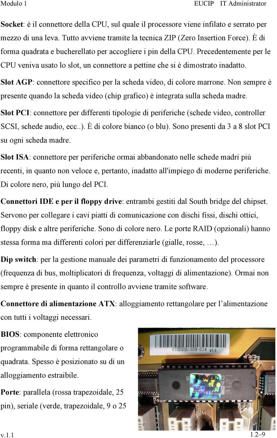 Slot AGP: connettore specifico per la scheda video, di colore marrone. Non sempre è presente quando la scheda video (chip grafico) è integrata sulla scheda madre.