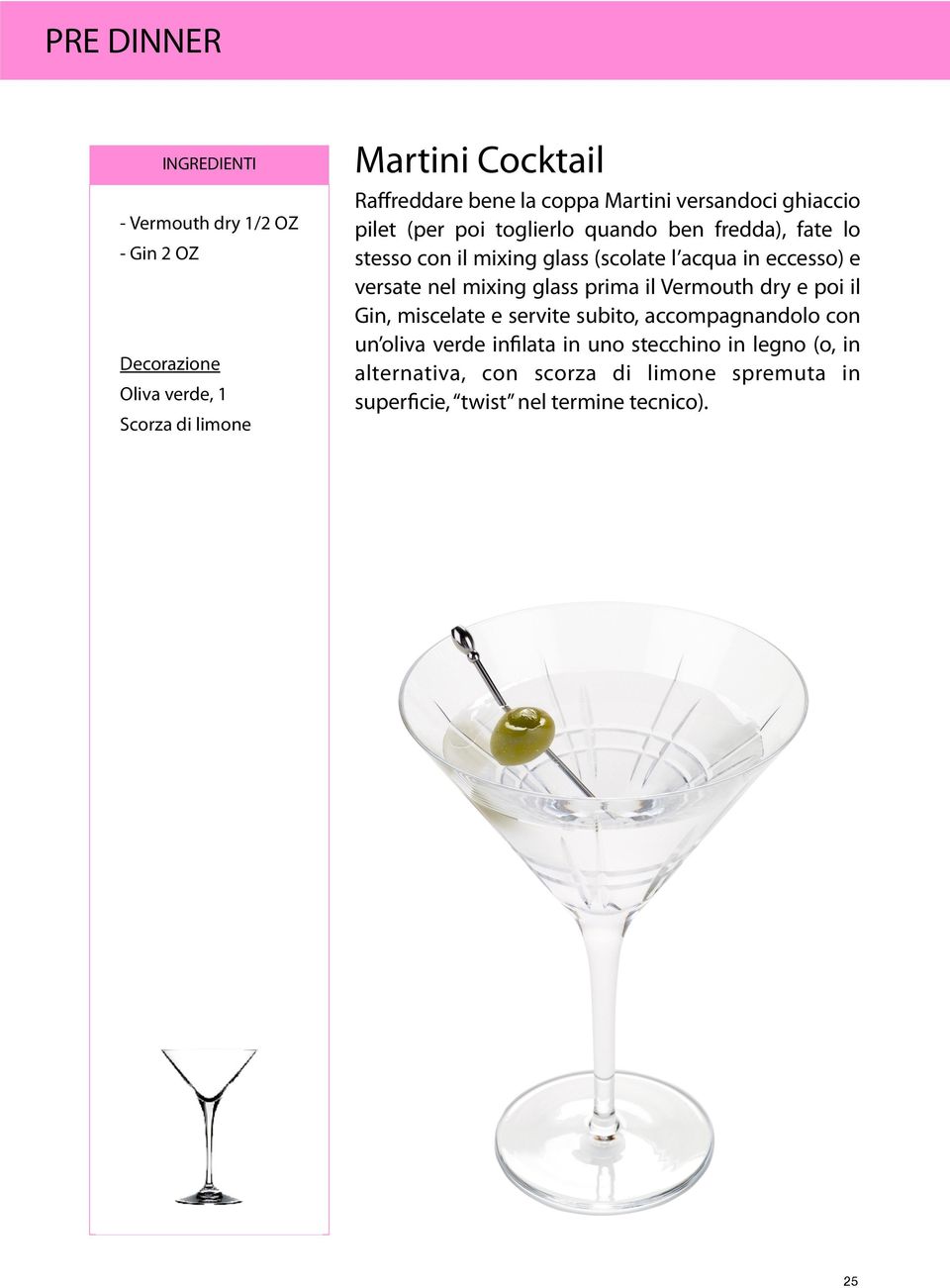 con il mixing glass (scolate l acqua in eccesso) e versate nel mixing glass prima il Vermouth dry e poi il Gin, miscelate e servite