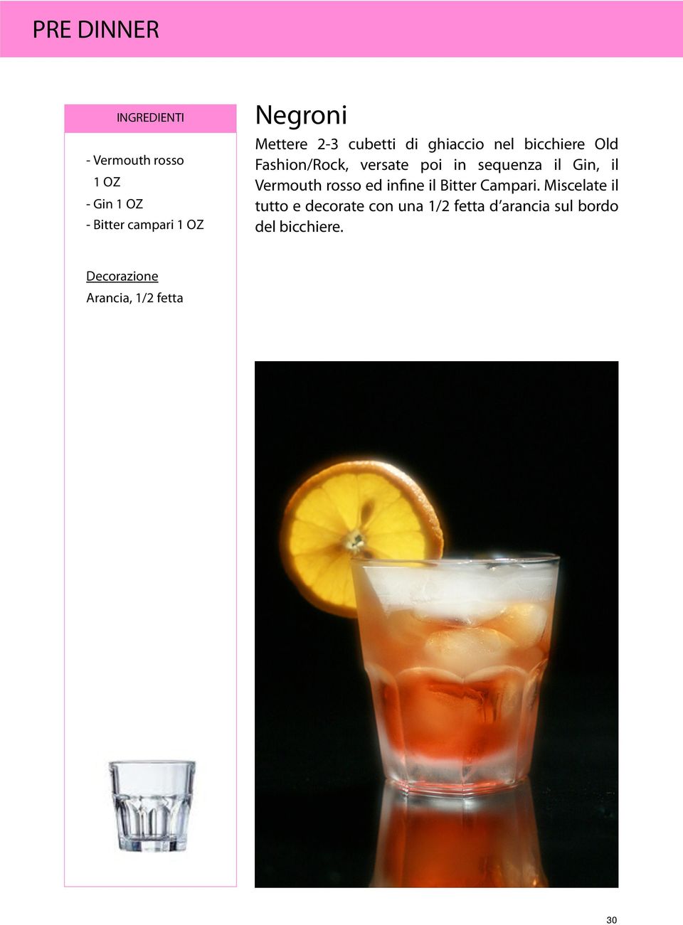 Gin, il Vermouth rosso ed infine il Bitter Campari.