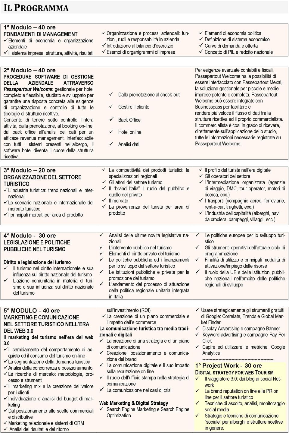 Concetto di PIL e reddito nazionale 2 Modulo 40 ore PROCEDURE SOFTWARE DI GESTIONE DELLA AZIENDALE ATTRAVERSO Passepartout Welcome: gestionale per hotel completo e flessibile, studiato e sviluppato