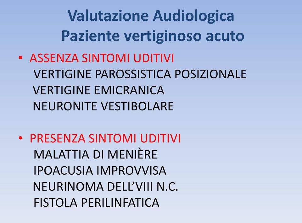 NEURONITE VESTIBOLARE PRESENZA SINTOMI UDITIVI MALATTIA DI MENIÈRE