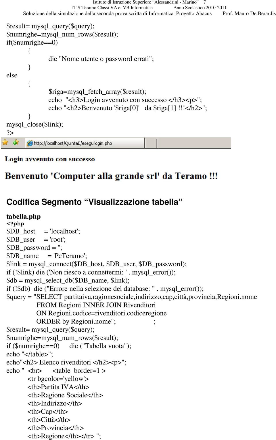 > Codifica Segmento Visualizzazione tabella tabella.php <?