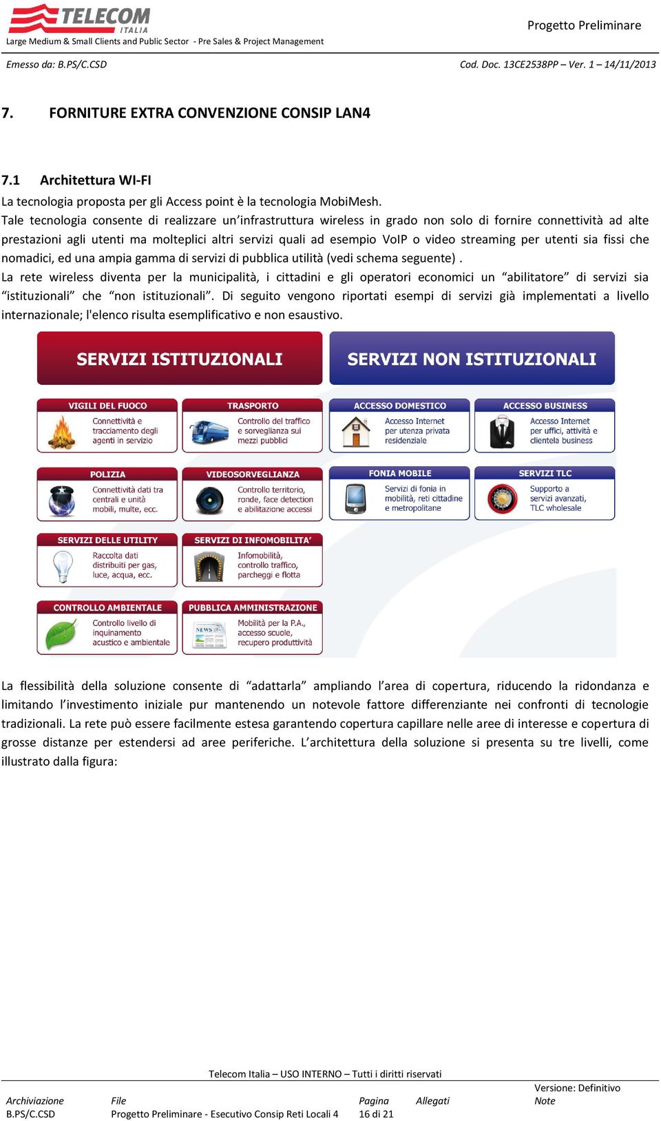 streaming per utenti sia fissi che nomadici, ed una ampia gamma di servizi di pubblica utilità (vedi schema seguente).