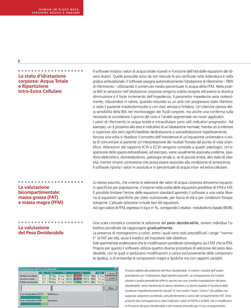 Il Software assegna automaticamente l idratazione di riferimento - TBW di riferimento - utilizzando il contenuto medio percentuale in acqua della FFM.