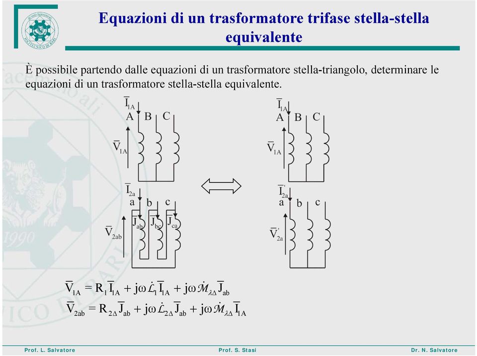 trasformatore stella-triangolo, determinare le equazioni di