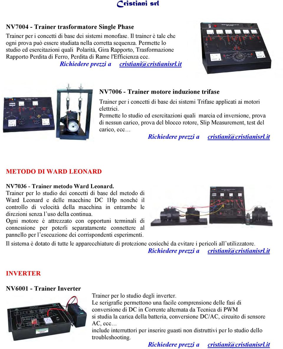 NV7006 - Trainer motore induzione trifase Trainer per i concetti di base dei sistemi Trifase applicati ai motori elettrici.