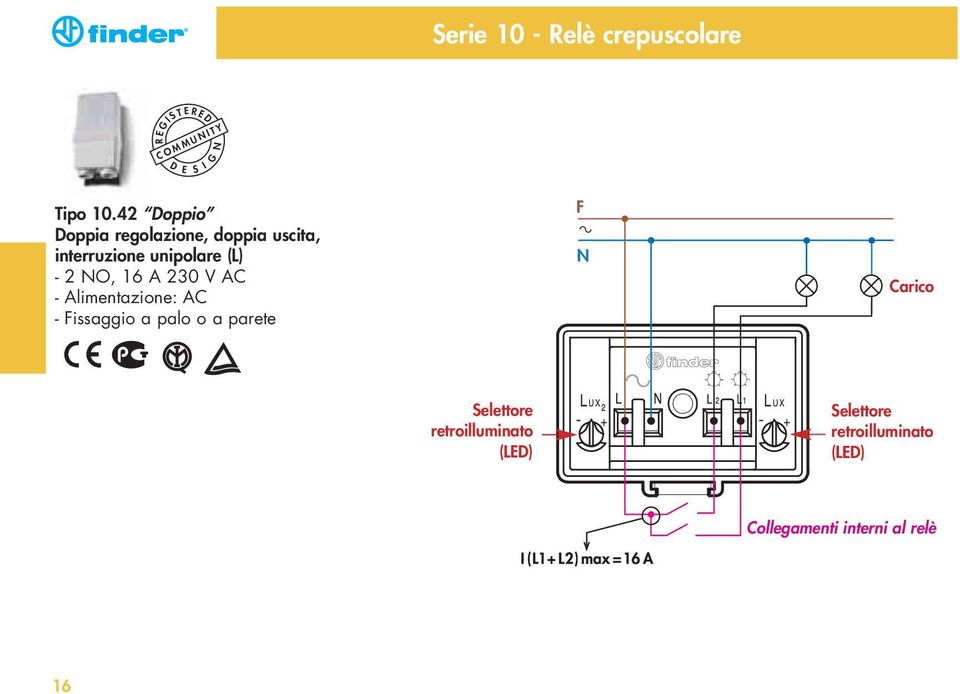 16 A 230 V AC - Alimentazione: AC - issaggio a palo o a parete Selettore