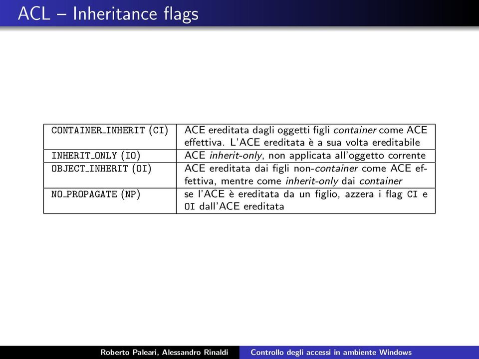 L ACE ereditata è a sua volta ereditabile ACE inherit-only, non applicata all oggetto corrente ACE