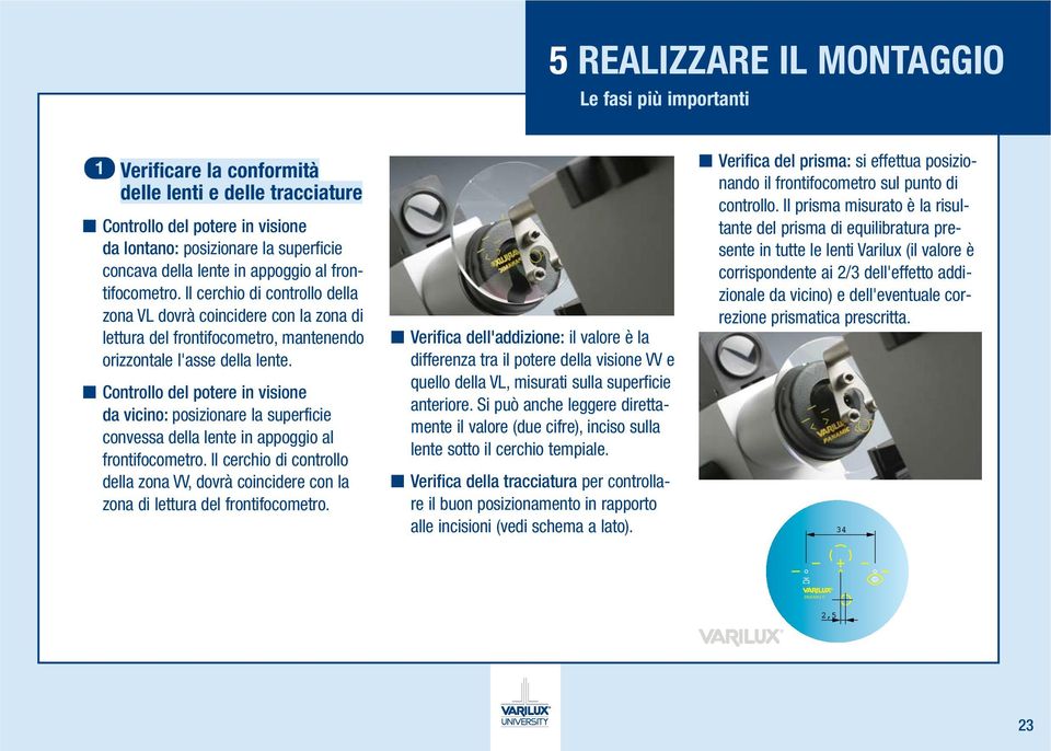 Controllo del potere in visione da vicino: posizionare la superficie convessa della lente in appoggio al frontifocometro.