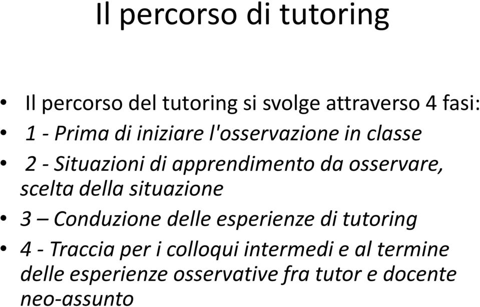 osservare, scelta della situazione 3 Conduzione delle esperienze di tutoring 4 -