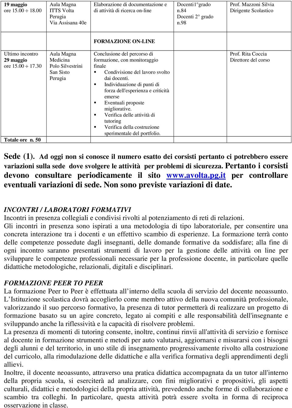 Individuazione di punti di forza dell'esperienza e criticità emerse Eventuali proposte migliorative. Verifica delle attività di tutoring Verifica della costruzione sperimentale del portfolio.