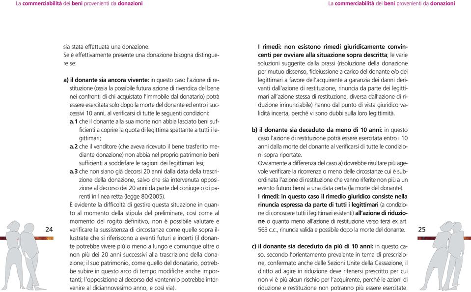 nei confronti di chi acquistato l immobile dal donatario) potrà essere esercitata solo dopo la morte del donante ed entro i successivi 10 anni, al verificarsi di tutte le seguenti condizioni: a.