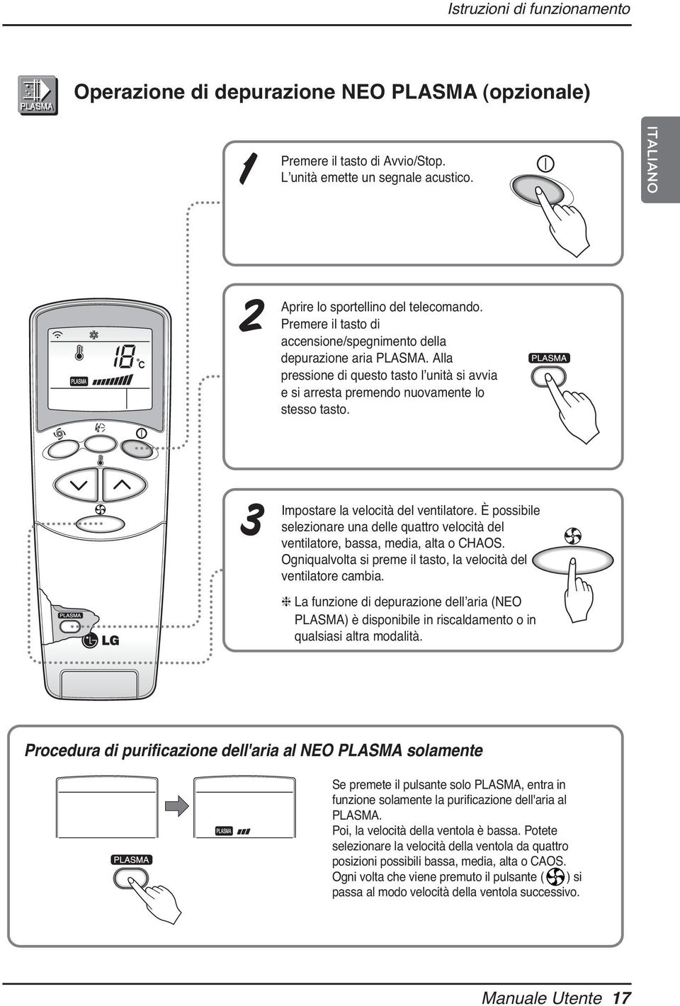 3 Impostare la velocità del ventilatore. È possibile selezionare una delle quattro velocità del ventilatore, bassa, media, alta o CHAOS.