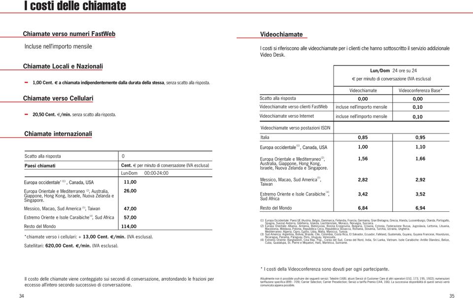 Chiamate erso Cellulari 20,50 Cent. /min. senza scatto alla risposta.