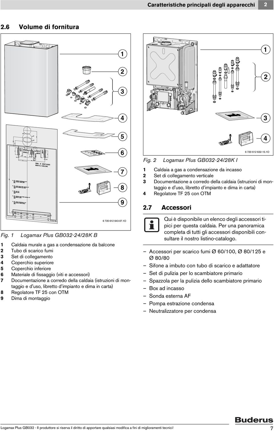 1 1 2 3 4 5 6 7 8 9 Logamax Plus GB032-24/28K B Caldaia murale a gas a condensazione da balcone Tubo di scarico fumi Set di collegamento Coperchio superiore Coperchio inferiore Materiale di fissaggio