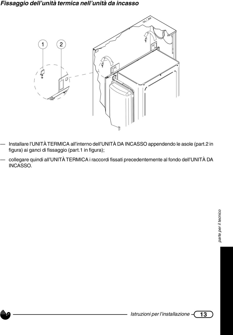 2 in figura) ai ganci di fissaggio (part.