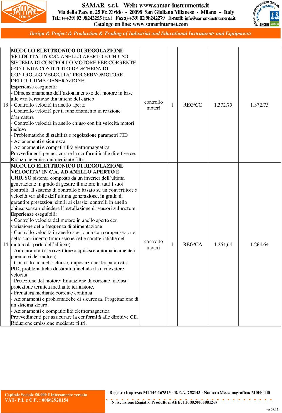 funzionamento in reazione d armatura - Controllo velocità in anello chiuso con kit velocità incluso - Problematiche di stabilità e regolazione parametri PID - Azionamenti e sicurezza - Azionamenti e