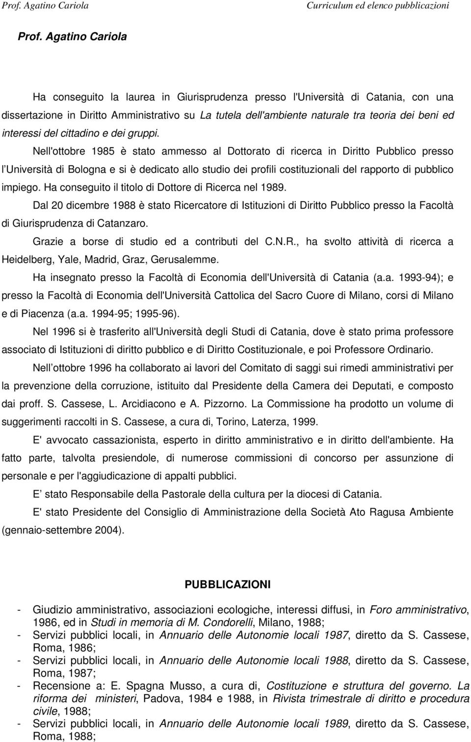 Nell'ottobre 1985 è stato ammesso al Dottorato di ricerca in Diritto Pubblico presso l Università di Bologna e si è dedicato allo studio dei profili costituzionali del rapporto di pubblico impiego.