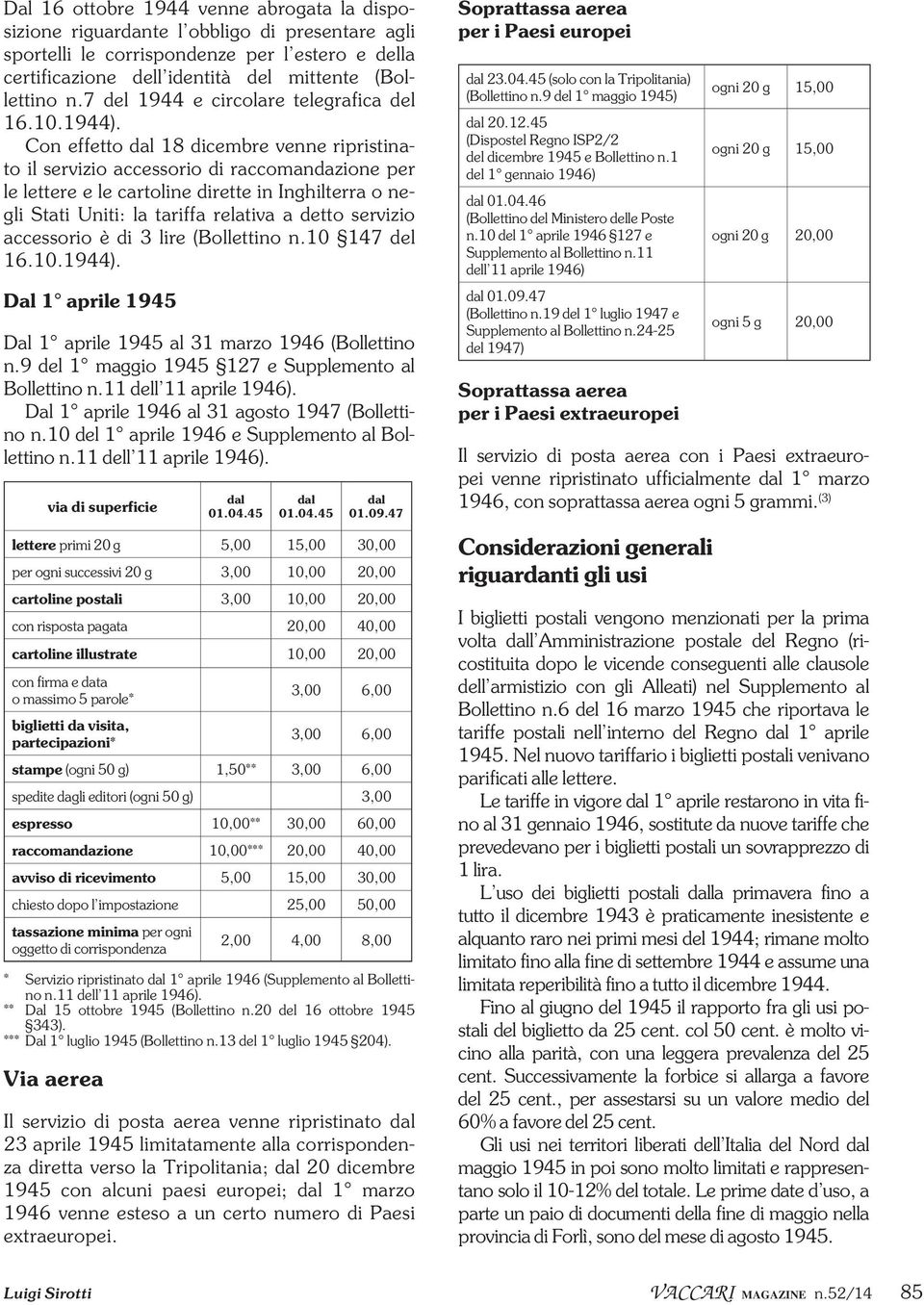 Con effetto 18 dicembre venne ripristinato il servizio accessorio di raccomandazione per le lettere e le cartoline dirette in Inghilterra o negli Stati Uniti: la tariffa relativa a detto servizio