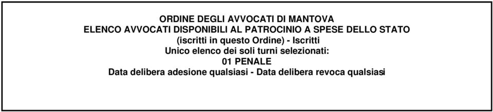 Unico elenco dei soli turni selezionati: 01 PENALE Data delibera