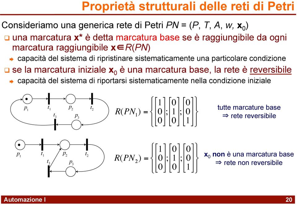 marcatura base, la rete è reversibile capacità del sistema di riportarsi sistematicamente nella condizione iniziale Proprietà strutturali delle