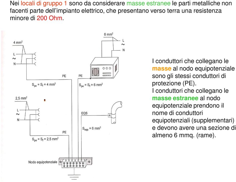 I conduttori che collegano le masse al nodo equipotenziale sono gli stessi conduttori di protezione (PE).