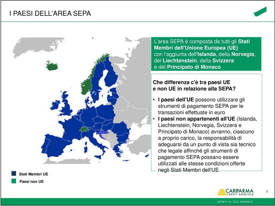 Stati Membri UE I paesi dell'ue possono utilizzare gli strumenti di pagamento SEPA per le transazioni effettuate in euro I paesi non appartenenti all'ue (Islanda, Liechtenstein,