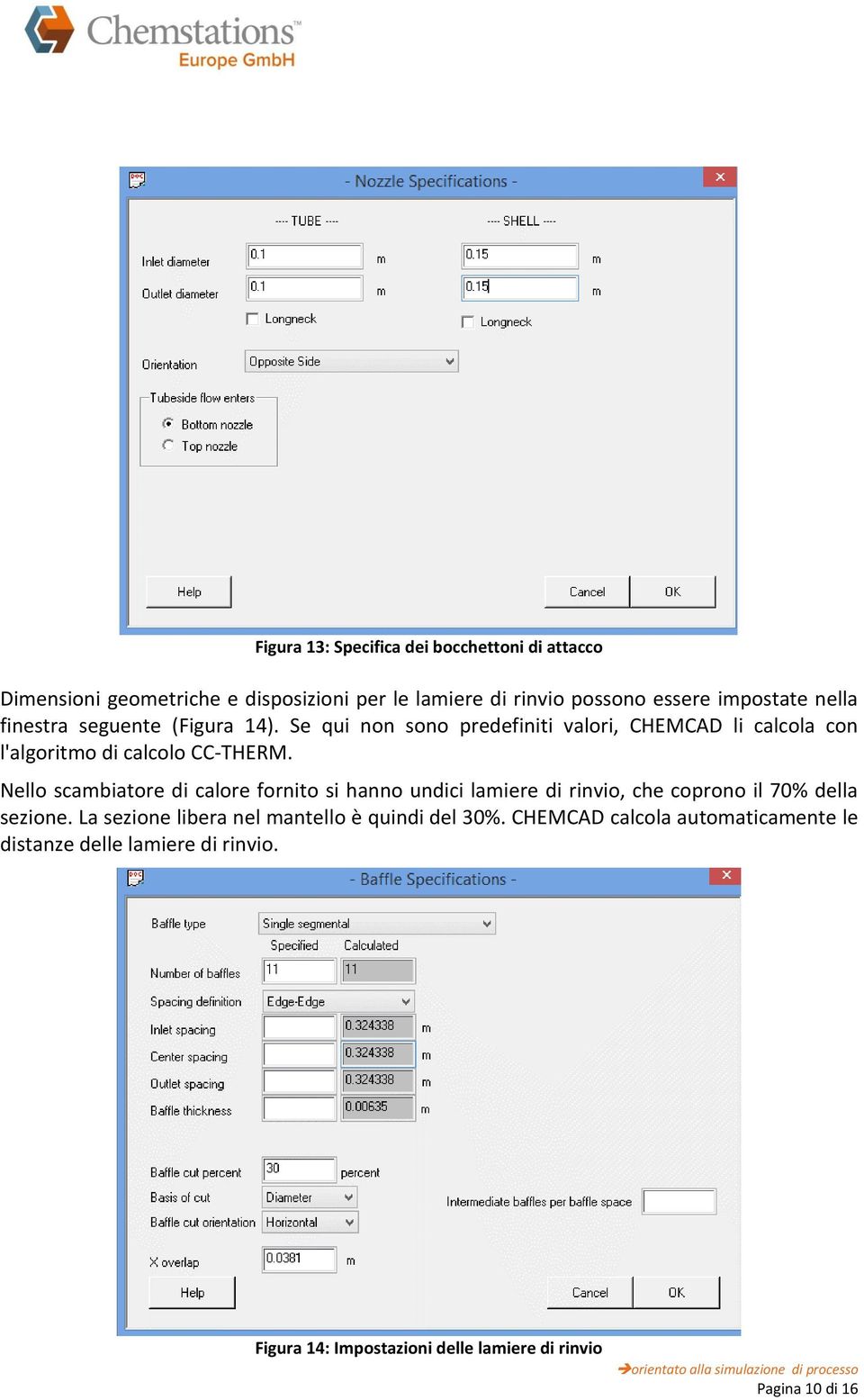 Nello scambiatore di calore fornito si hanno undici lamiere di rinvio, che coprono il 70% della sezione.