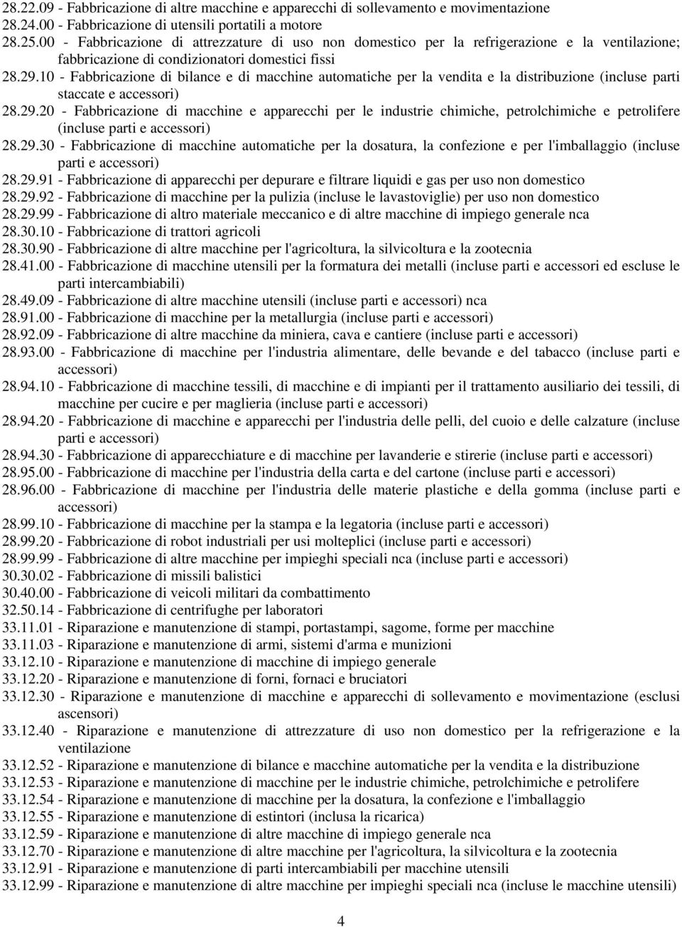 10 - Fabbricazione di bilance e di macchine automatiche per la vendita e la distribuzione (incluse parti staccate e accessori) 28.29.