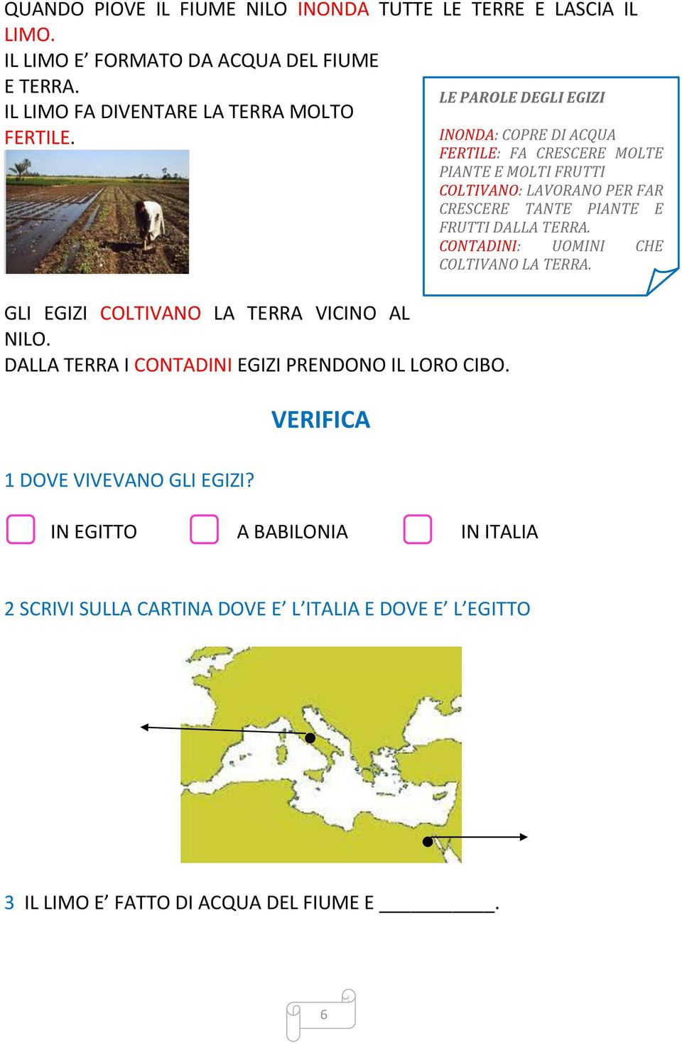 VERIFICA LE PAROLE DEGLI EGIZI IN EGITTO A BABILONIA IN ITALIA INONDA: COPRE DI ACQUA FERTILE: FA CRESCERE MOLTE PIANTE E MOLTI FRUTTI COLTIVANO: LAVORANO