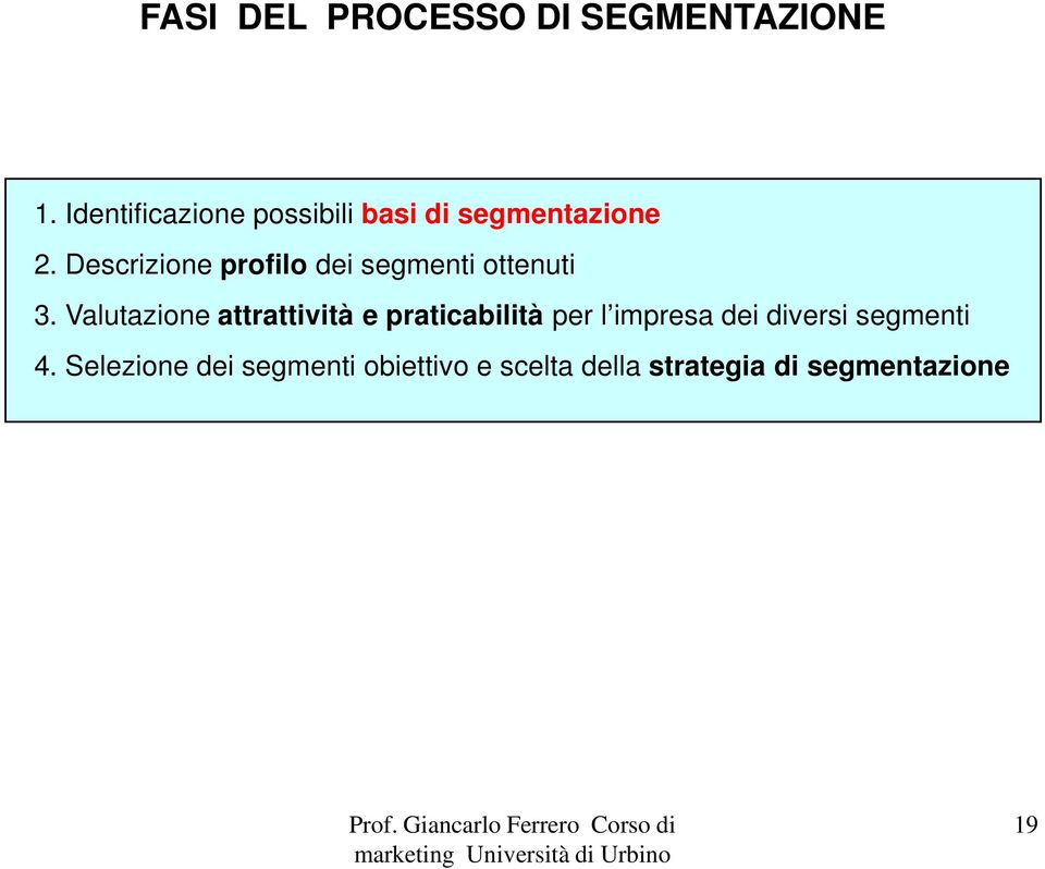 Descrizione profilo dei segmenti ottenuti 3.