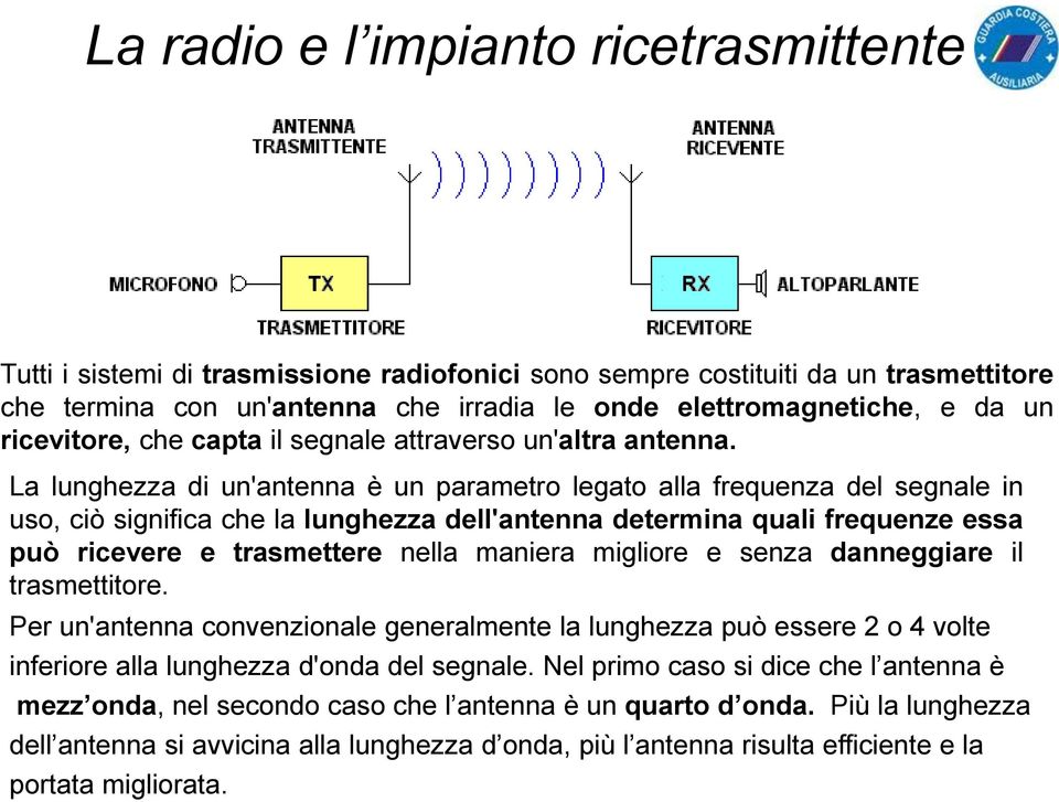 La lunghezza di un'antenna è un parametro legato alla frequenza del segnale in uso, ciò significa che la lunghezza dell'antenna determina quali frequenze essa può ricevere e trasmettere nella maniera