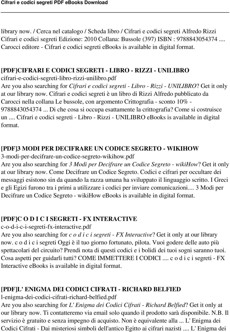 pdf Are you also searching for Cifrari e codici segreti - Libro - Rizzi - UNILIBRO? Get it only at our library now.