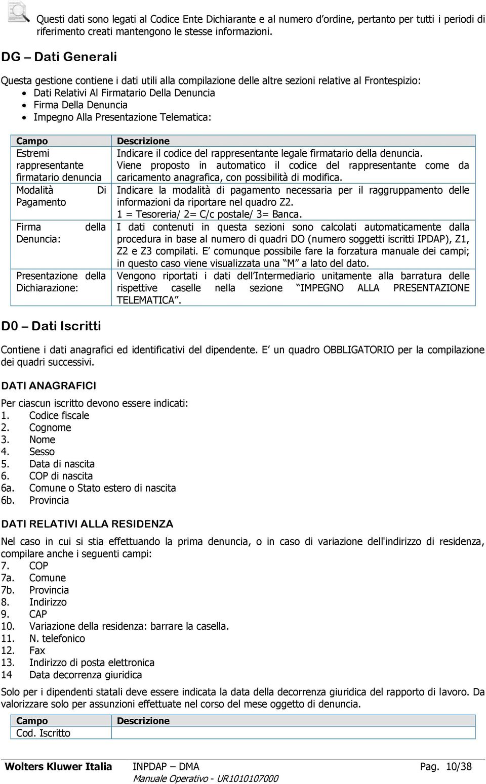 Presentazione Telematica: Estremi rappresentante firmatario denuncia Modalità Di Pagamento Firma Denuncia: della Presentazione della Dichiarazione: Indicare il codice del rappresentante legale