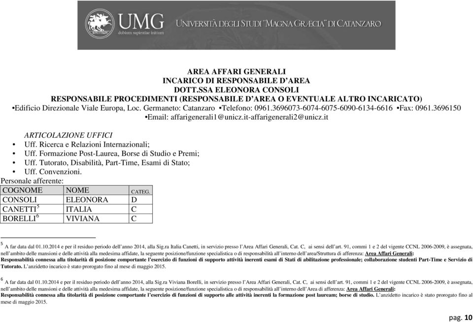 Ricerca e Relazioni Internazionali; Uff. Formazione Post-Laurea, Borse di Studio e Premi; Uff. Tutorato, Disabilità, Part-Time, Esami di Stato; Uff. Convenzioni.