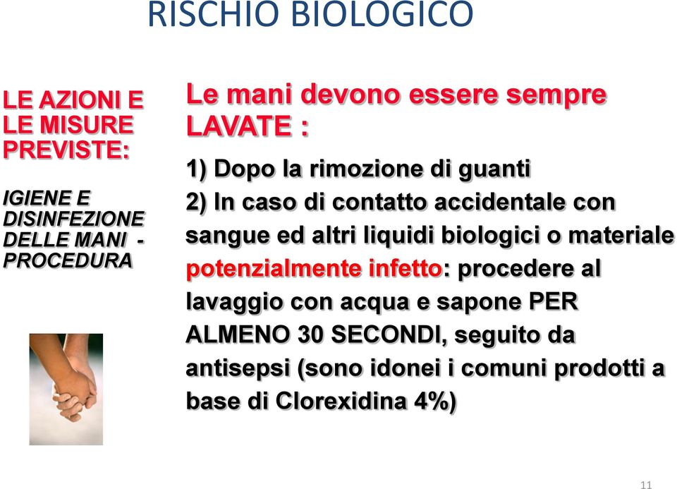 sangue ed altri liquidi biologici o materiale potenzialmente infetto: procedere al lavaggio con acqua e