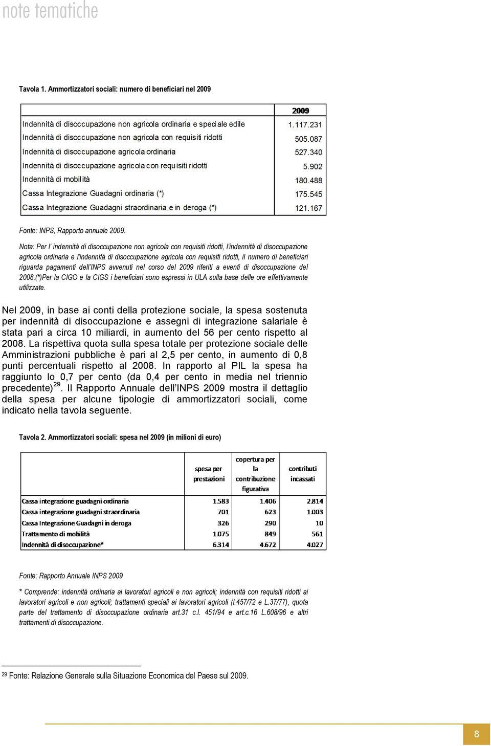 di beneficiari riguarda pagamenti dell INPS avvenuti nel corso del 2009 riferiti a eventi di disoccupazione del 2008.