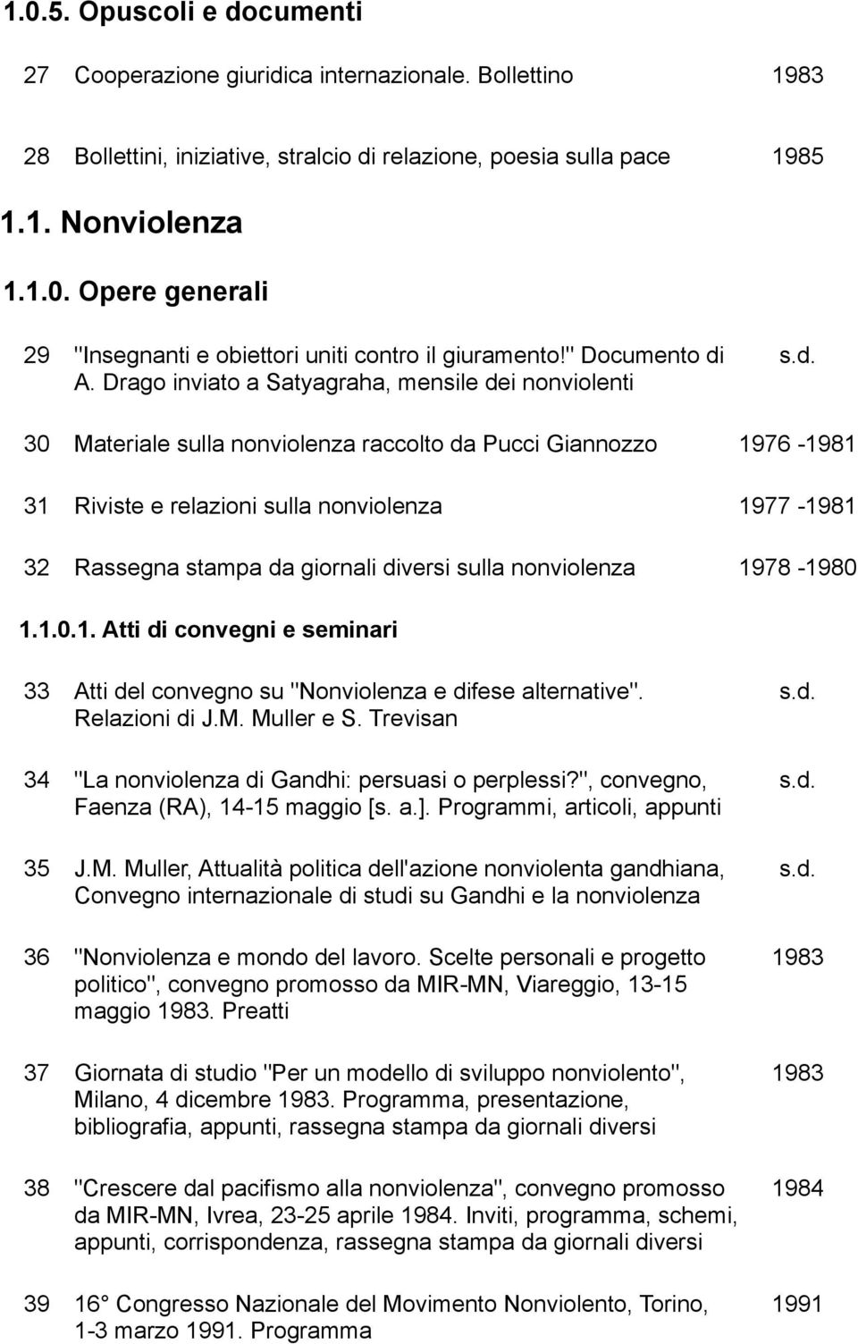 Drago inviato a Satyagraha, mensile dei nonviolenti 30 Materiale sulla nonviolenza raccolto da Pucci Giannozzo 1976-1981 31 Riviste e relazioni sulla nonviolenza 1977-1981 32 Rassegna stampa da