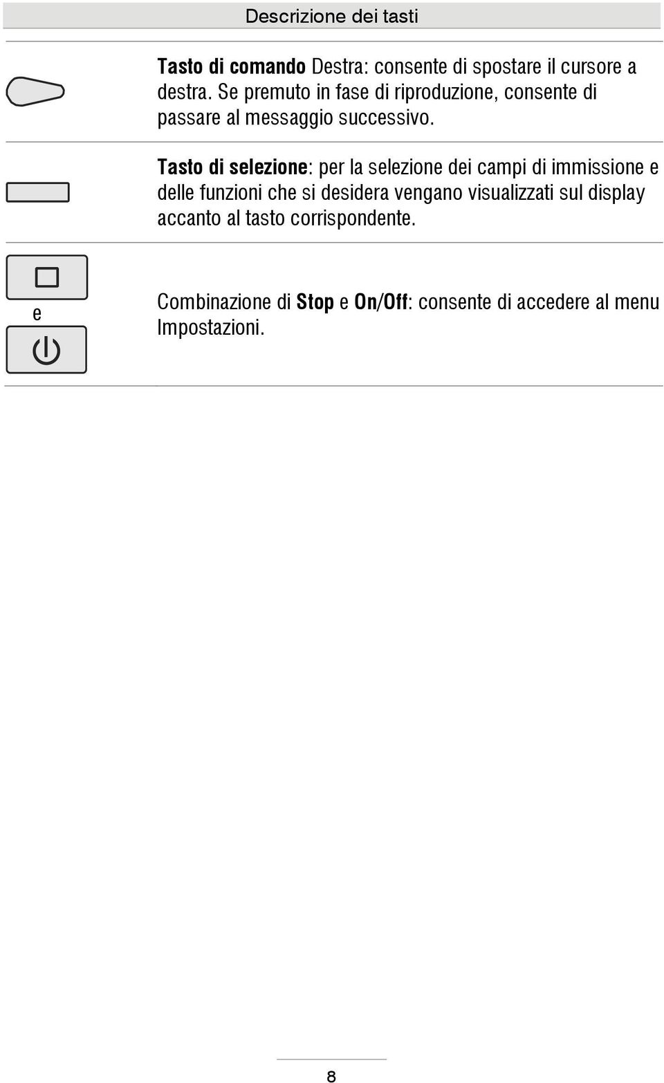 Tasto di selezione: per la selezione dei campi di immissione e delle funzioni che si desidera vengano