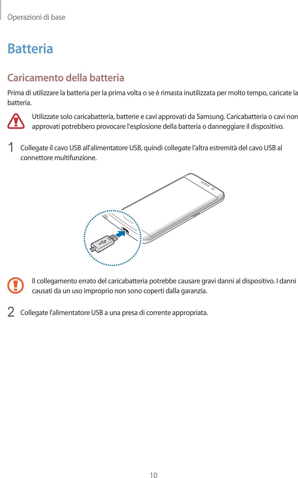 Caricabatteria o cavi non approvati potrebbero provocare l'esplosione della batteria o danneggiare il dispositivo.